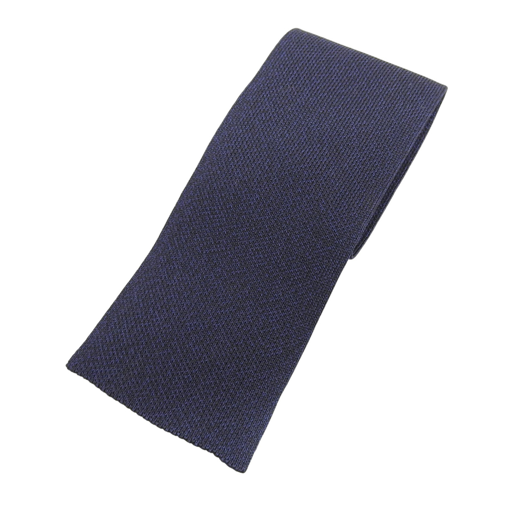 HERMES 100% Silk Knit Tie, Square Navy, Made in Italy, Men's